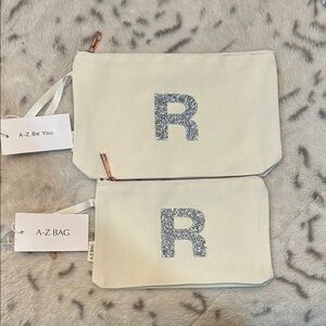 A-Z 2 pc makeup bag set initial “R”